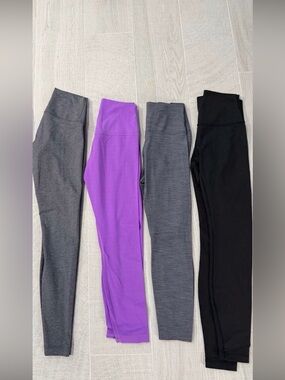 Lot of 4 Lululemon High-Rise Leggings - Mixed Colors (Black, Grey, Purple) SZ 6